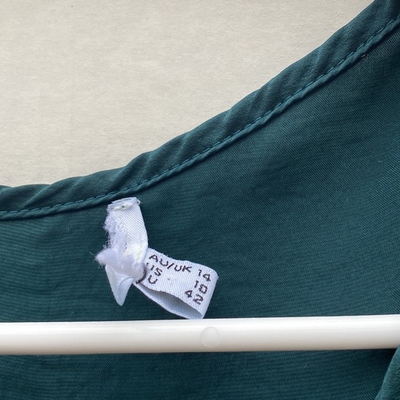 Princess Polly Teal size 10 Randi Satin Tie Front Tiered Fit & Flare Mini Dress - Picture 9 of 9